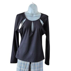 BCBGMAXAZRIA Black Cutout Keyhole Long Sleeve Top Size Medium